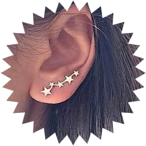Boho Stars Ear Cuff Earrings Studs Gold Tiny Stars Cluster Crawler Climber Earrings Five Stars Cuff Wrap Studs Statement Prom Stars Earrings Jewelry for Women and Girls(Gold)
