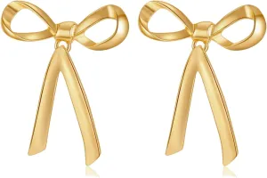 Bow Hoop Earrings for Women Gold/Silver Bow Statement Tassel Rhinestone Earrings Jewelry Gifts
