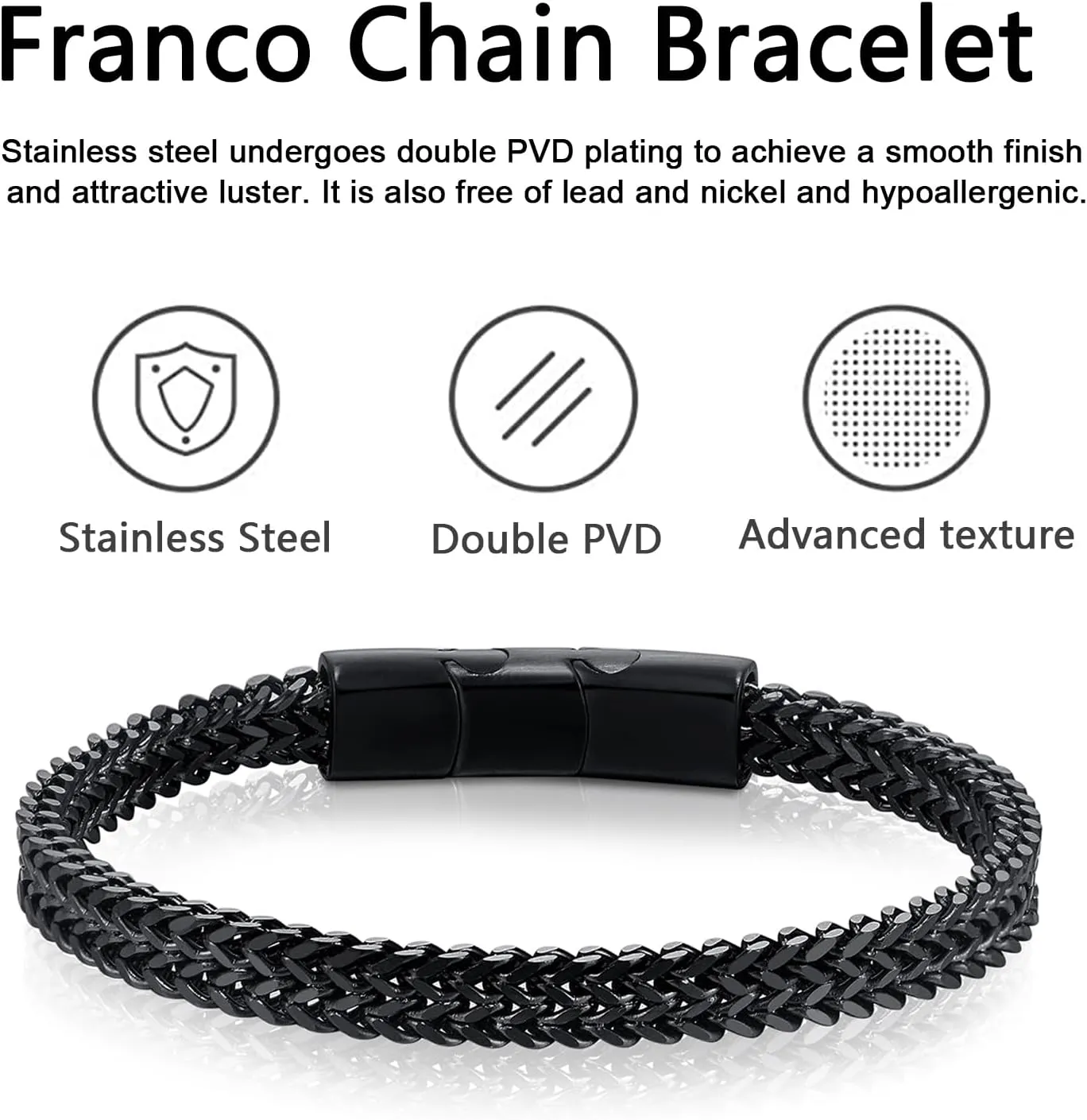 Bracelets for Men-Stainless Steel Magnetic Clasp Franco Chain Mens Bracelet