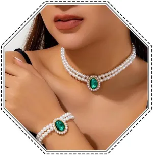 Brishow Pearl Necklace Jewelry Set Wedding Pearls Earrings Necklaces Set Bridal Crystal Bracelet Jewelry for Women (Pack of 3)