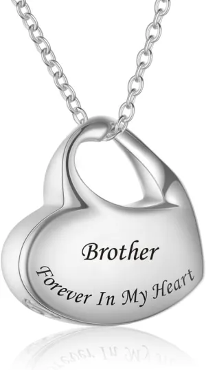 Brother Cremation Jewelry Heart Urn Necklaces for Ashes Memorial Waterproof Keepsake Pendant Stainless Steel Locket for Ash Holder