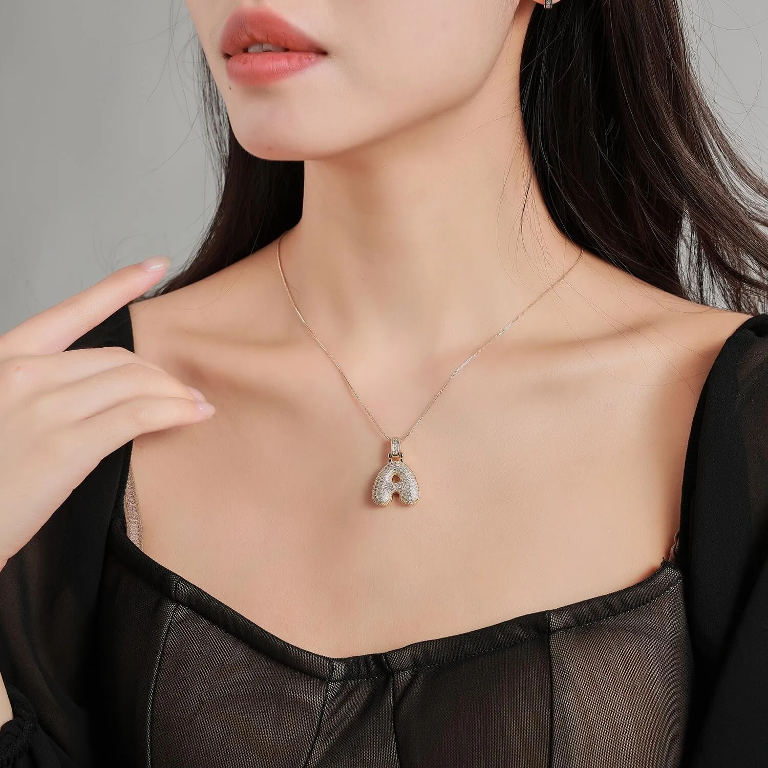 Bubble Initial Necklace,18K Gold Plated Cubic Zirconia Necklace Personalized Name Necklace for Women A-Z Letter Necklaces Jewelry Gift