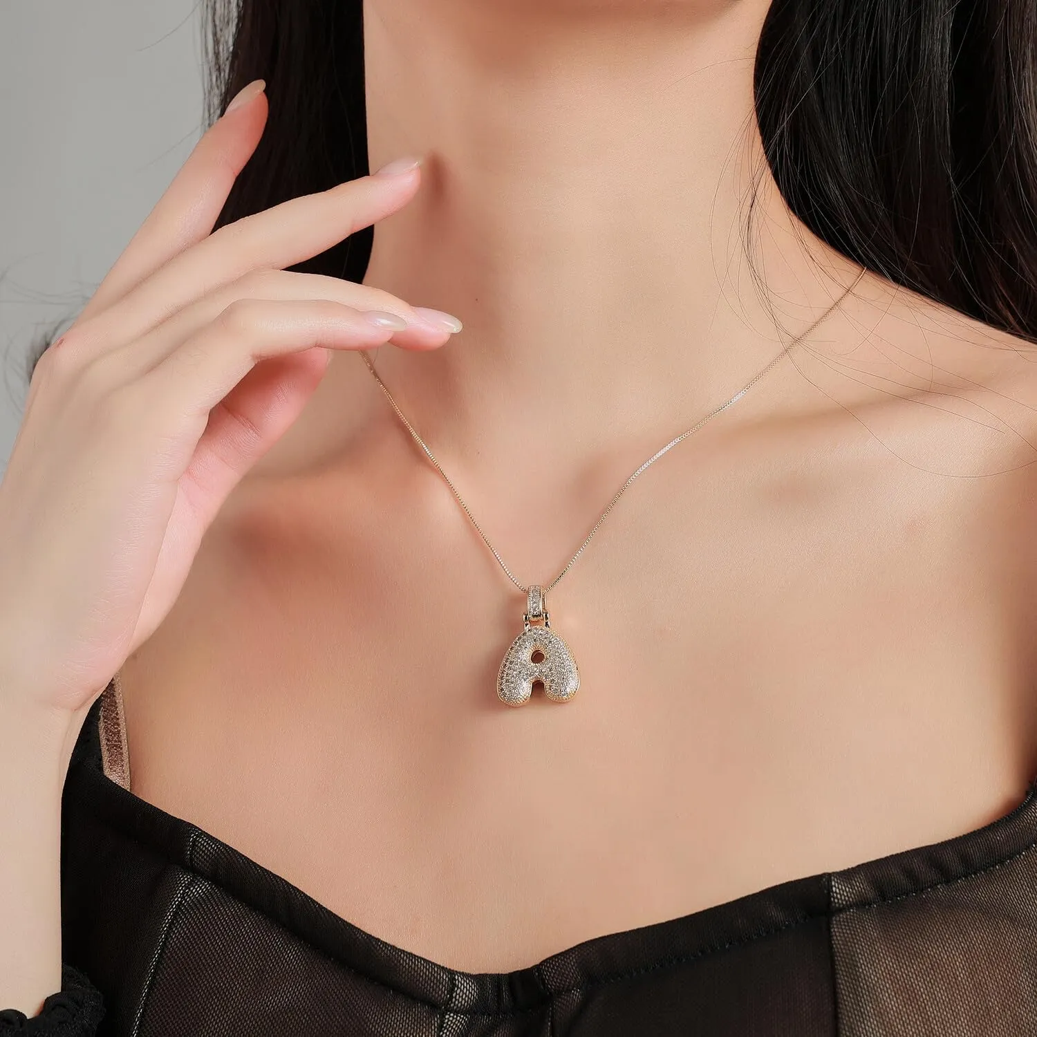 Bubble Initial Necklace,18K Gold Plated Cubic Zirconia Necklace Personalized Name Necklace for Women A-Z Letter Necklaces Jewelry Gift