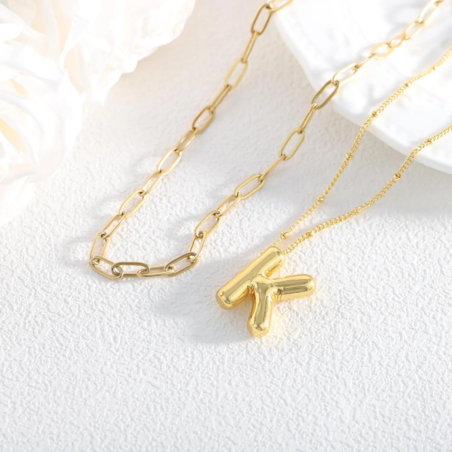Bubble Letter Necklace Gold for Women,14K Gold Plated Initial Necklaces for Women,Dainty Layered Gold Bubble Letter Necklace Birthday Gifts for Women