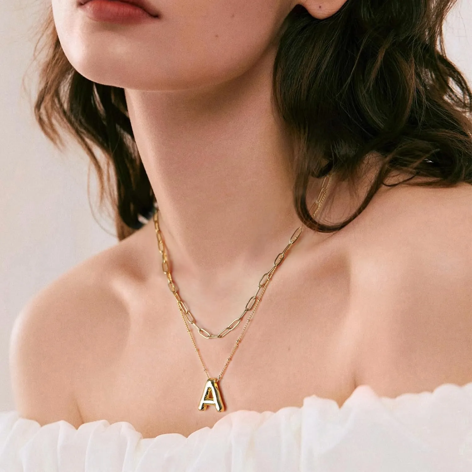 Bubble Letter Necklace Gold for Women,14K Gold Plated Initial Necklaces for Women,Dainty Layered Gold Bubble Letter Necklace Birthday Gifts for Women