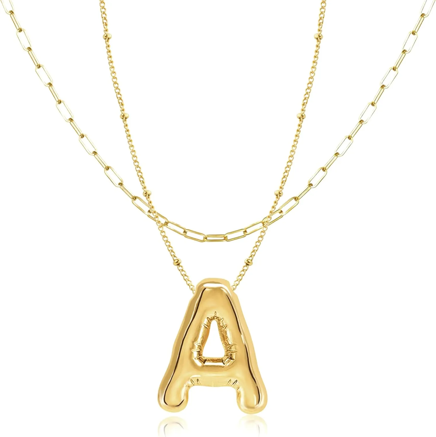 Bubble Letter Necklace Gold for Women,14K Gold Plated Initial Necklaces for Women,Dainty Layered Gold Bubble Letter Necklace Birthday Gifts for Women