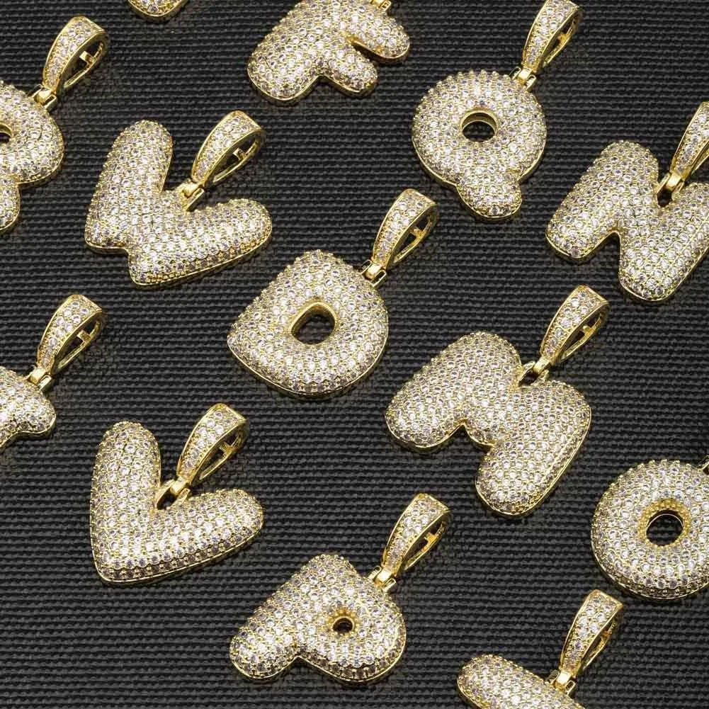 Bubble Letter Necklace Gold Silver Initial Necklaces 14K Gold Plated Personalized Custom Name Diamond Letter Chain Necklace for Men