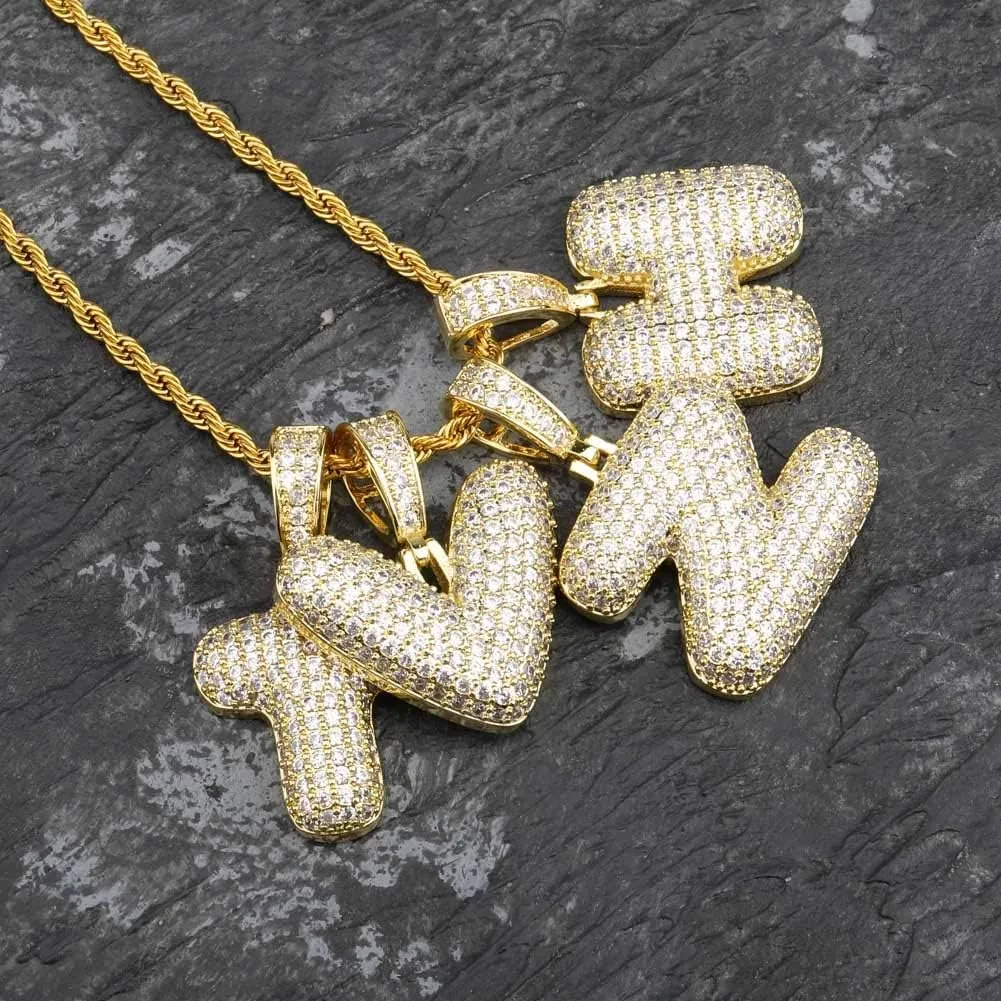 Bubble Letter Necklace Gold Silver Initial Necklaces 14K Gold Plated Personalized Custom Name Diamond Letter Chain Necklace for Men