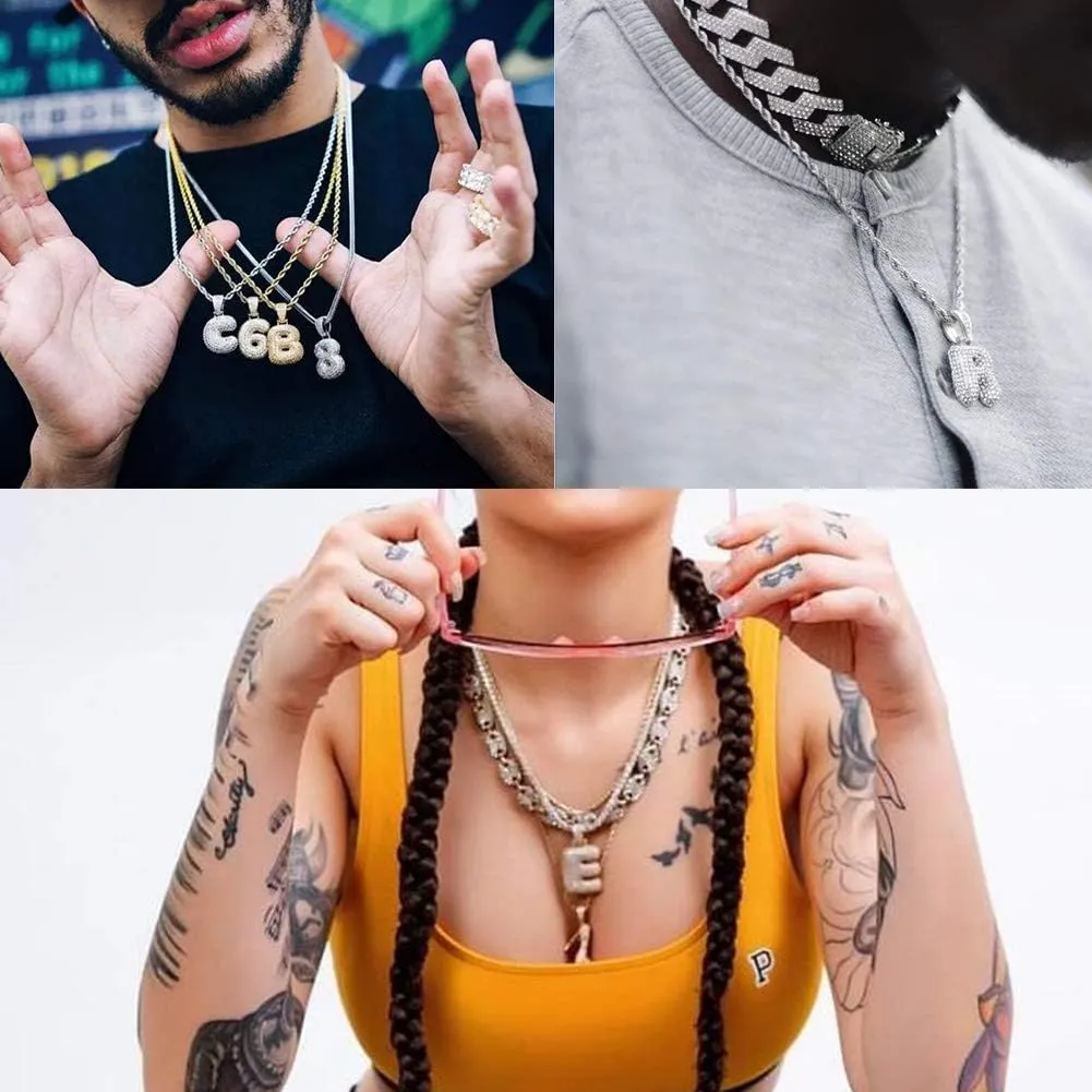 Bubble Letter Necklace Gold Silver Initial Necklaces 14K Gold Plated Personalized Custom Name Diamond Letter Chain Necklace for Men