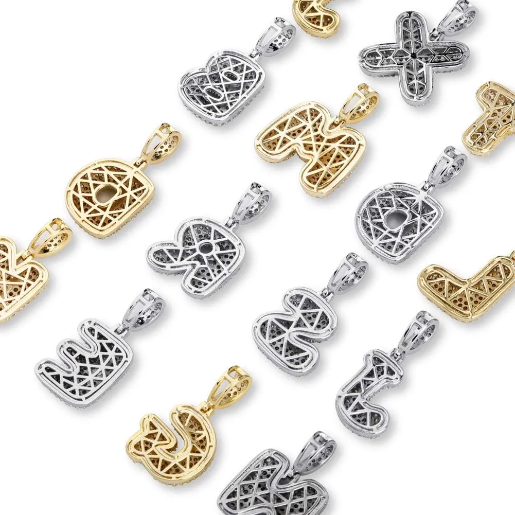 Bubble Letter Necklace Gold Silver Initial Necklaces 14K Gold Plated Personalized Custom Name Diamond Letter Chain Necklace for Men