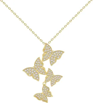Butterfly Earring Necklace Bracelet Set - 14K Gold Plated Dainty Butterfly Jewelry Set with Cubic Zirconia, Birthday Bar Mitzvah Gifts for Women | Color: Gold/White Gold/Rose Gold