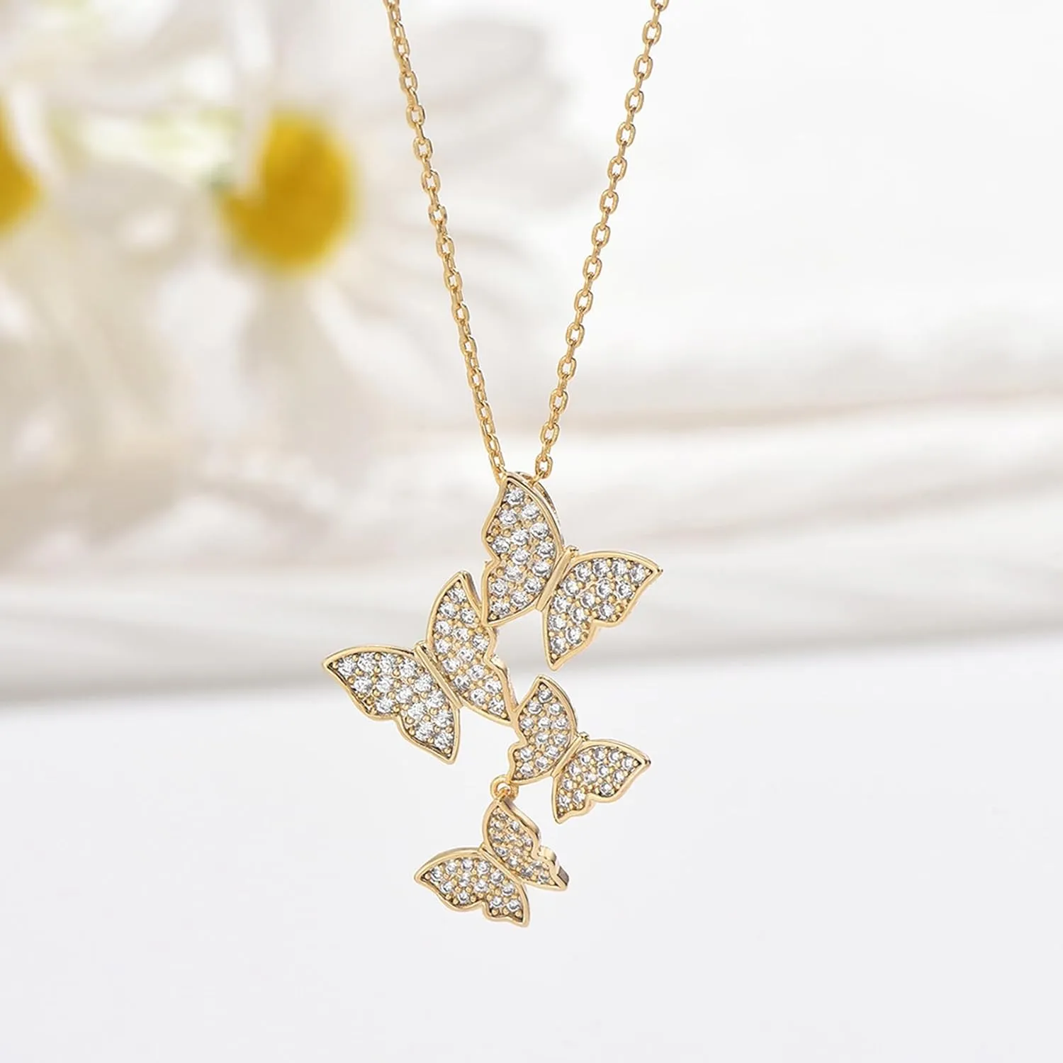 Butterfly Earring Necklace Bracelet Set - 14K Gold Plated Dainty Butterfly Jewelry Set with Cubic Zirconia, Birthday Bar Mitzvah Gifts for Women | Color: Gold/White Gold/Rose Gold