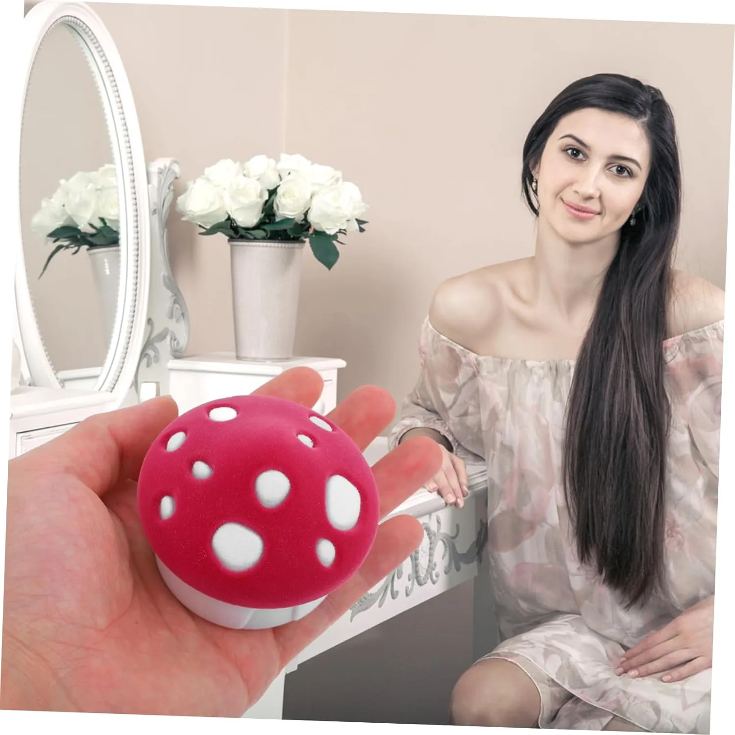 Cabilock 2pcs Box Mushroom Ring Case Jewelry Storage Organizer Flannel Lining and Red Pad for Earrings Rings Necklaces Display