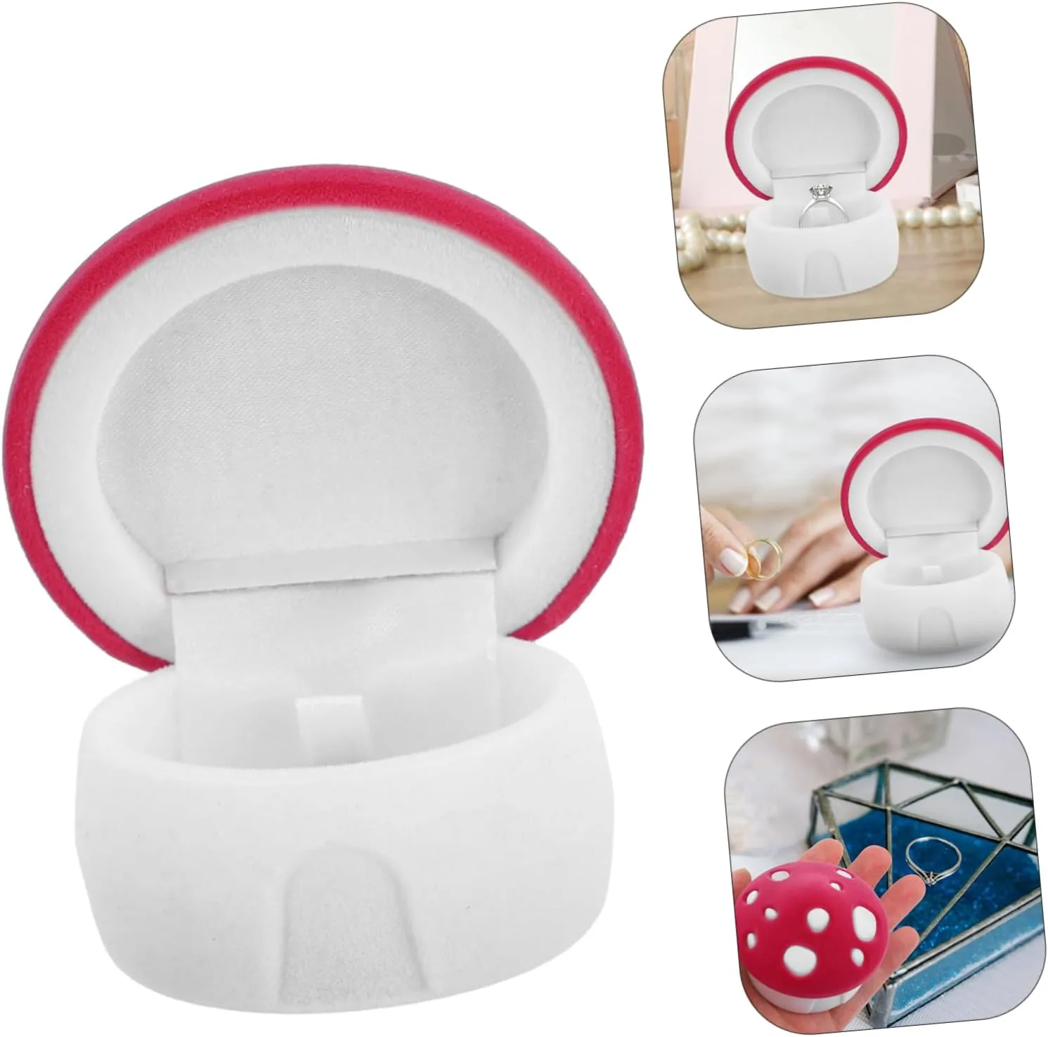 Cabilock 2pcs Box Mushroom Ring Case Jewelry Storage Organizer Flannel Lining and Red Pad for Earrings Rings Necklaces Display