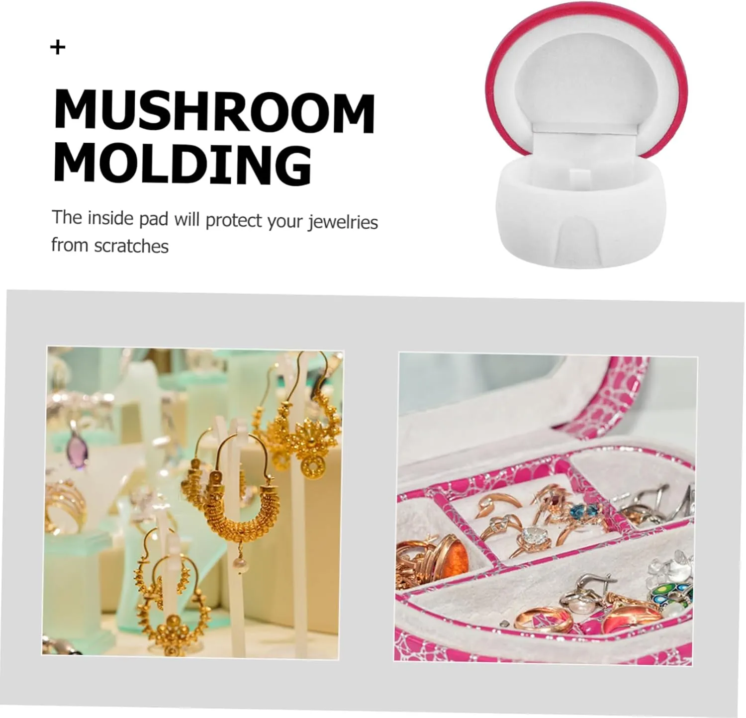 Cabilock 2pcs Box Mushroom Ring Case Jewelry Storage Organizer Flannel Lining and Red Pad for Earrings Rings Necklaces Display