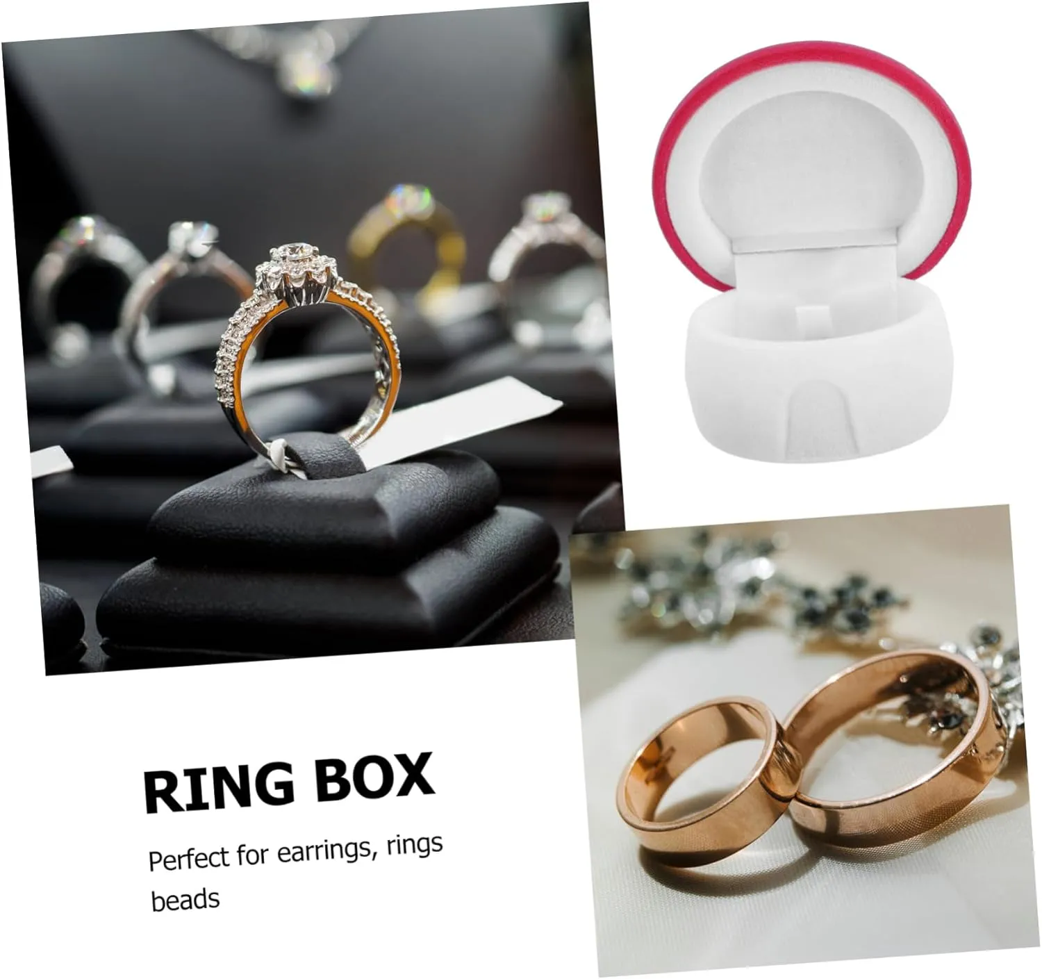 Cabilock 2pcs Box Mushroom Ring Case Jewelry Storage Organizer Flannel Lining and Red Pad for Earrings Rings Necklaces Display