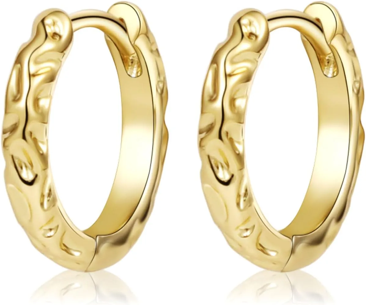 CAROVO Gold/Silver Hoop Earrings for Women, 14K Gold Plated Cute Hoop Earrings Dainty Gold Earrings Lightweight Hypoallergenic Paperclip Twist Rope Hammered Diamond Small Gold Earrings Jewelry Gifts for Women