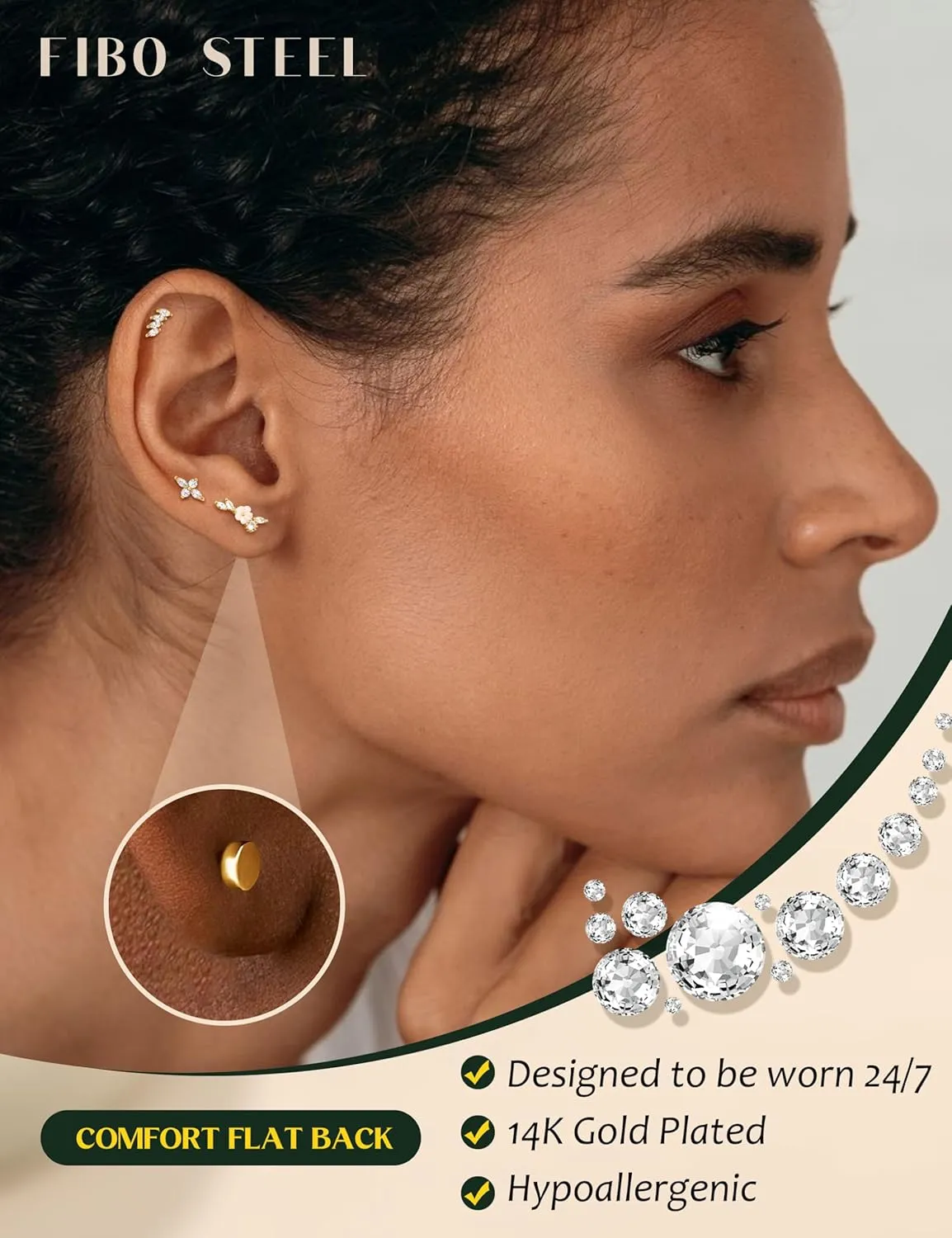 Cartilage Earrings for Women Flat Back - Hypoallergenic Surgical Stainless Steel Stud Earring Set for Sensitive Ears CZ Daith Conch Tragus Helix Piercing Jewelry 9PCS 16G 18G