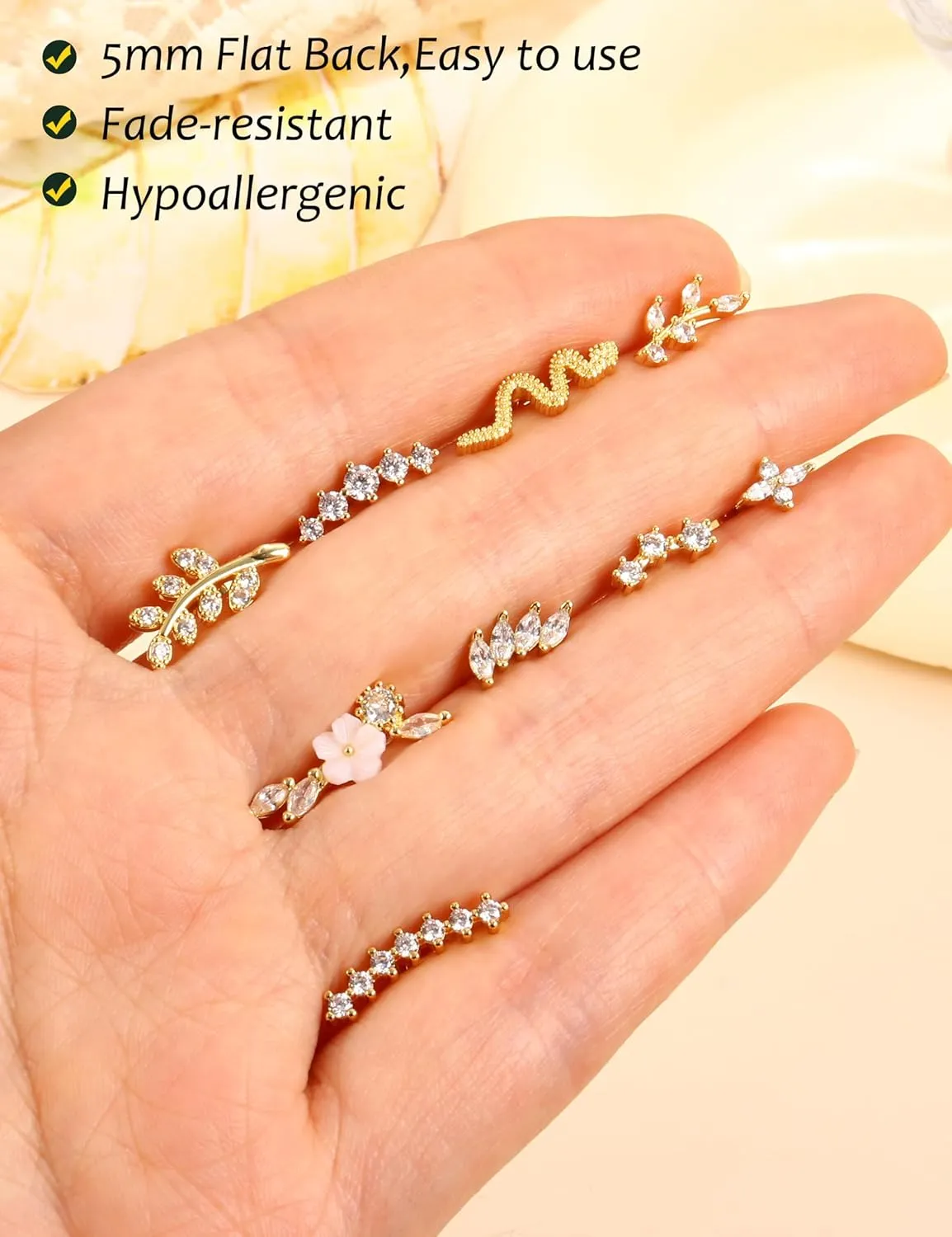 Cartilage Earrings for Women Flat Back - Hypoallergenic Surgical Stainless Steel Stud Earring Set for Sensitive Ears CZ Daith Conch Tragus Helix Piercing Jewelry 9PCS 16G 18G