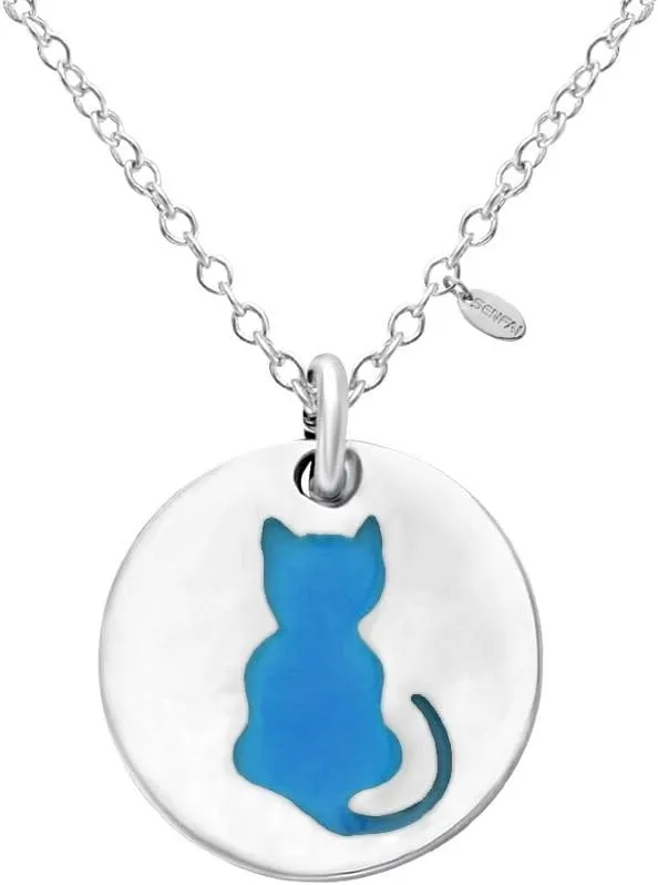 Cat Charm Pendant Stainless Steel Necklaces Glow in The Dark Unisex Jewelry (Blue)