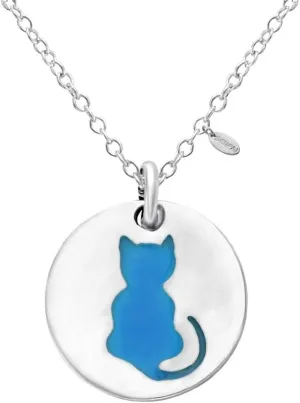 Cat Charm Pendant Stainless Steel Necklaces Glow in The Dark Unisex Jewelry (Blue)