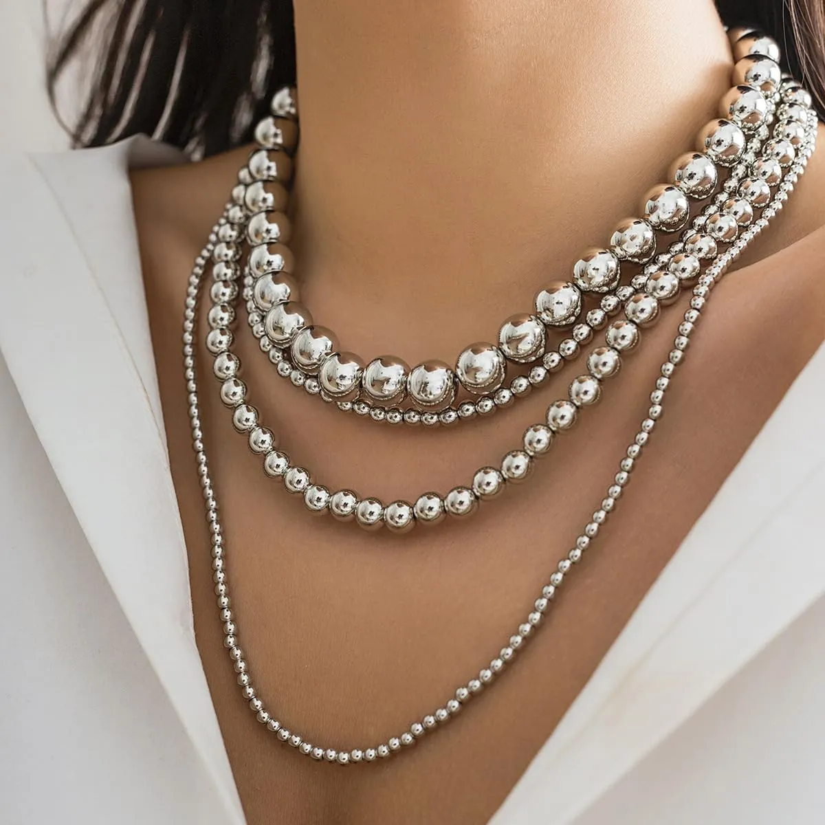 Chargances Layered Round Beaded Necklaces Bohemia Gold Beads Chain Choker Multilayer Fashion Adjustable Jewelry for Women and Girls