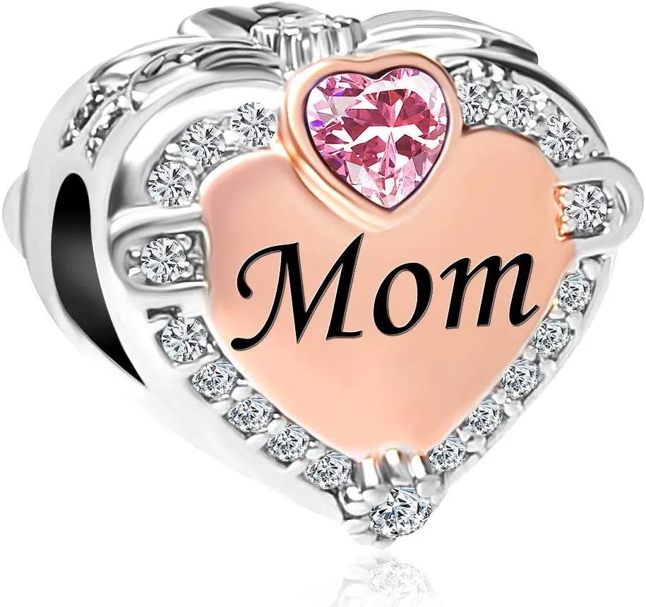 CharmSStory Rose Gold Mom Heart Love Charm Bead for Bracelets