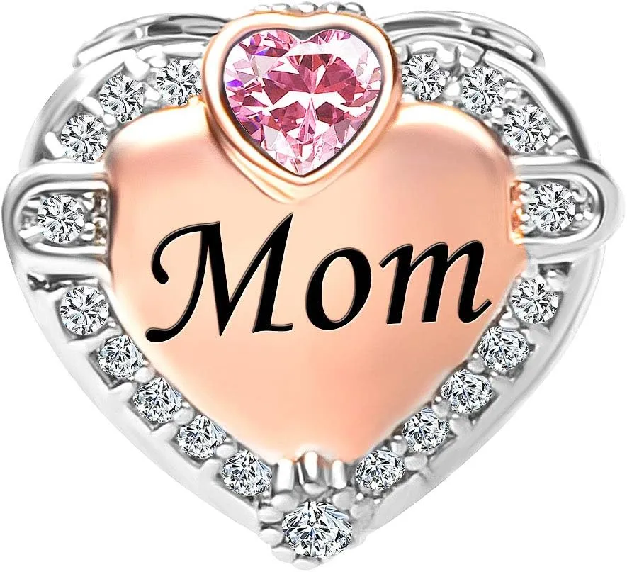 CharmSStory Rose Gold Mom Heart Love Charm Bead for Bracelets