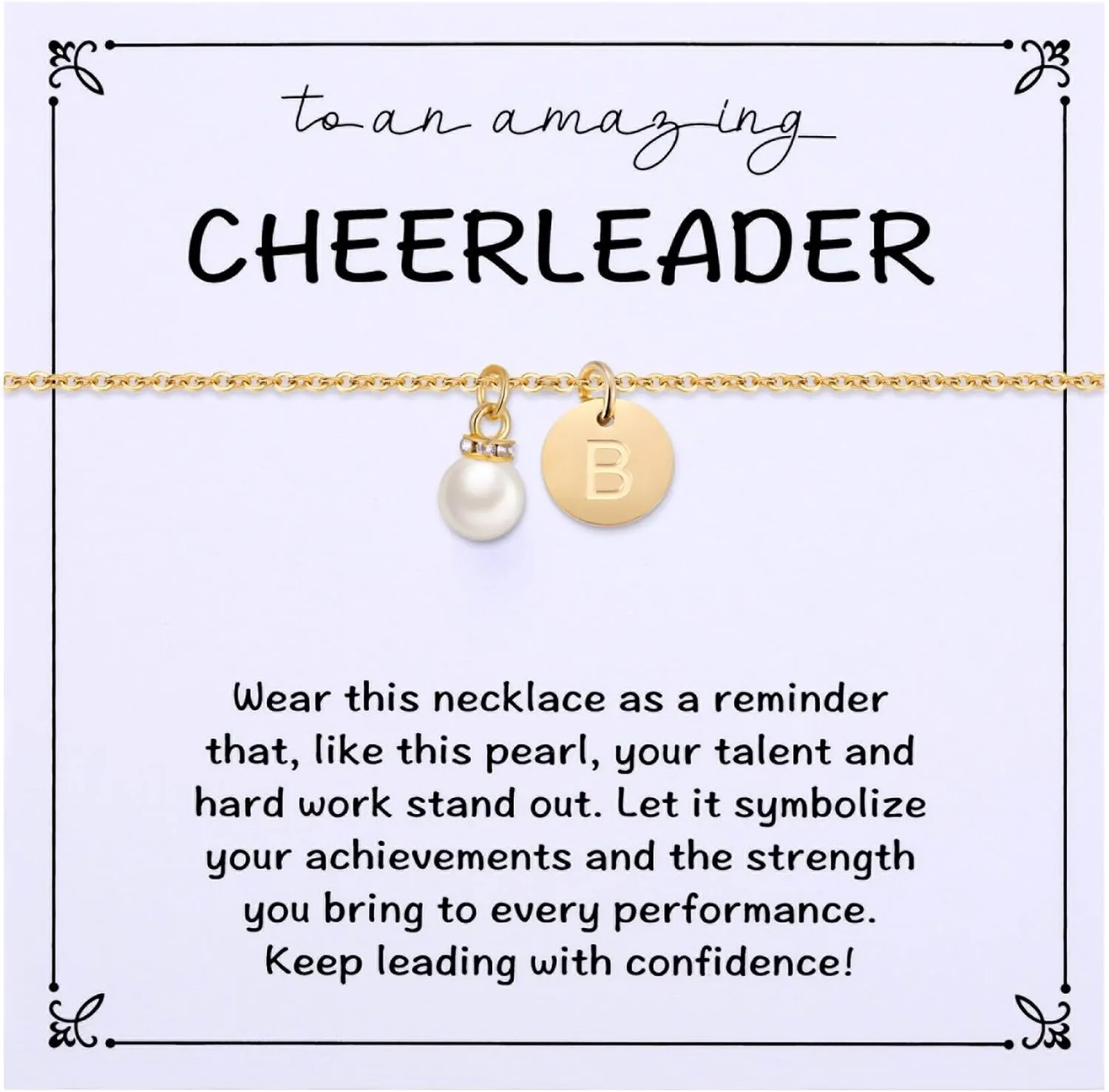 Cheerleader Initial Necklaces, Custom Name Pearl Necklace Gifts for Cheerleading Squad, Birthday Christmas Graduation Gift for Cheer Leaders