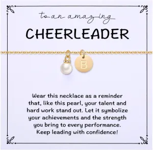 Cheerleader Initial Necklaces, Custom Name Pearl Necklace Gifts for Cheerleading Squad, Birthday Christmas Graduation Gift for Cheer Leaders