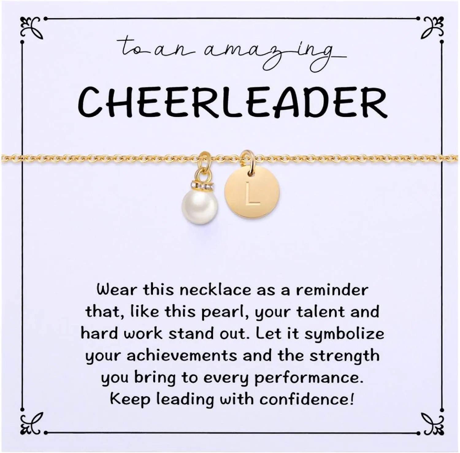 Cheerleader Initial Necklaces, Custom Name Pearl Necklace Gifts for Cheerleading Squad, Birthday Christmas Graduation Gift for Cheer Leaders
