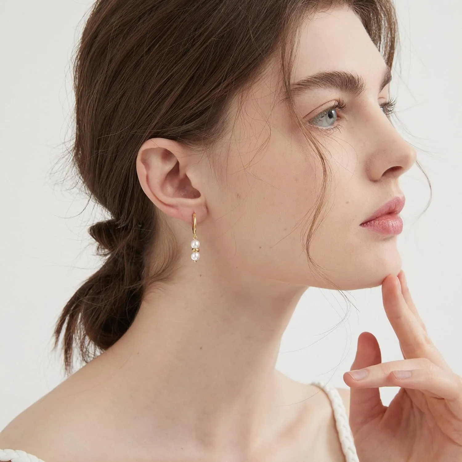 CHESKY Dainty Pearl Earrings for Women Trendy, Hypoallergenic Gold Plated Pearl Huggie Hoop Earrings for Women Non Tarnish, Cute 14K Gold Bridal Dangle Earrings for Wedding Jewelry