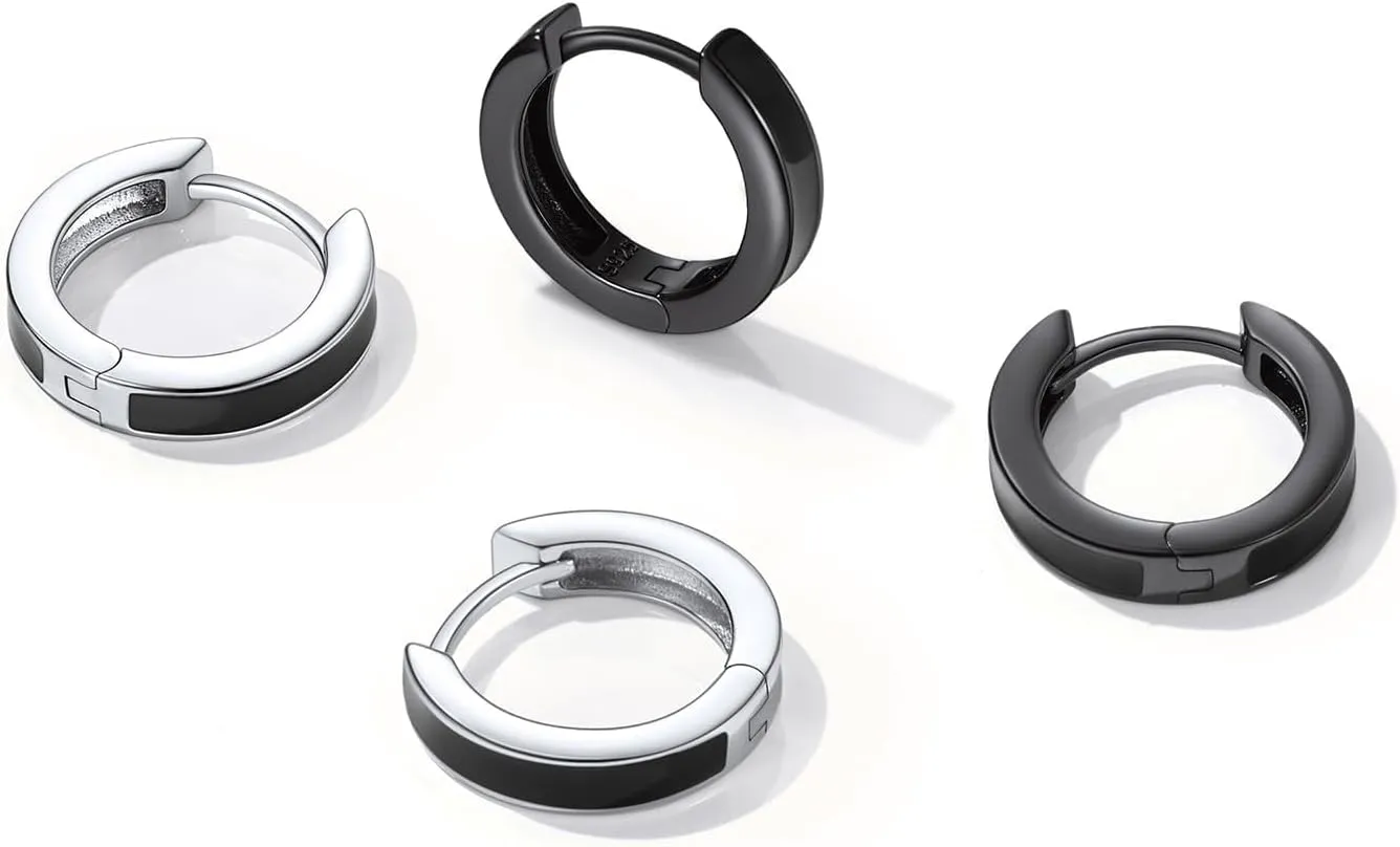 ChicSilver Hoop Earrings Men 925 Sterling Silver Mens Earrings Hypoallergenic Earrings for Men Gift for Dad (With Gift Box)