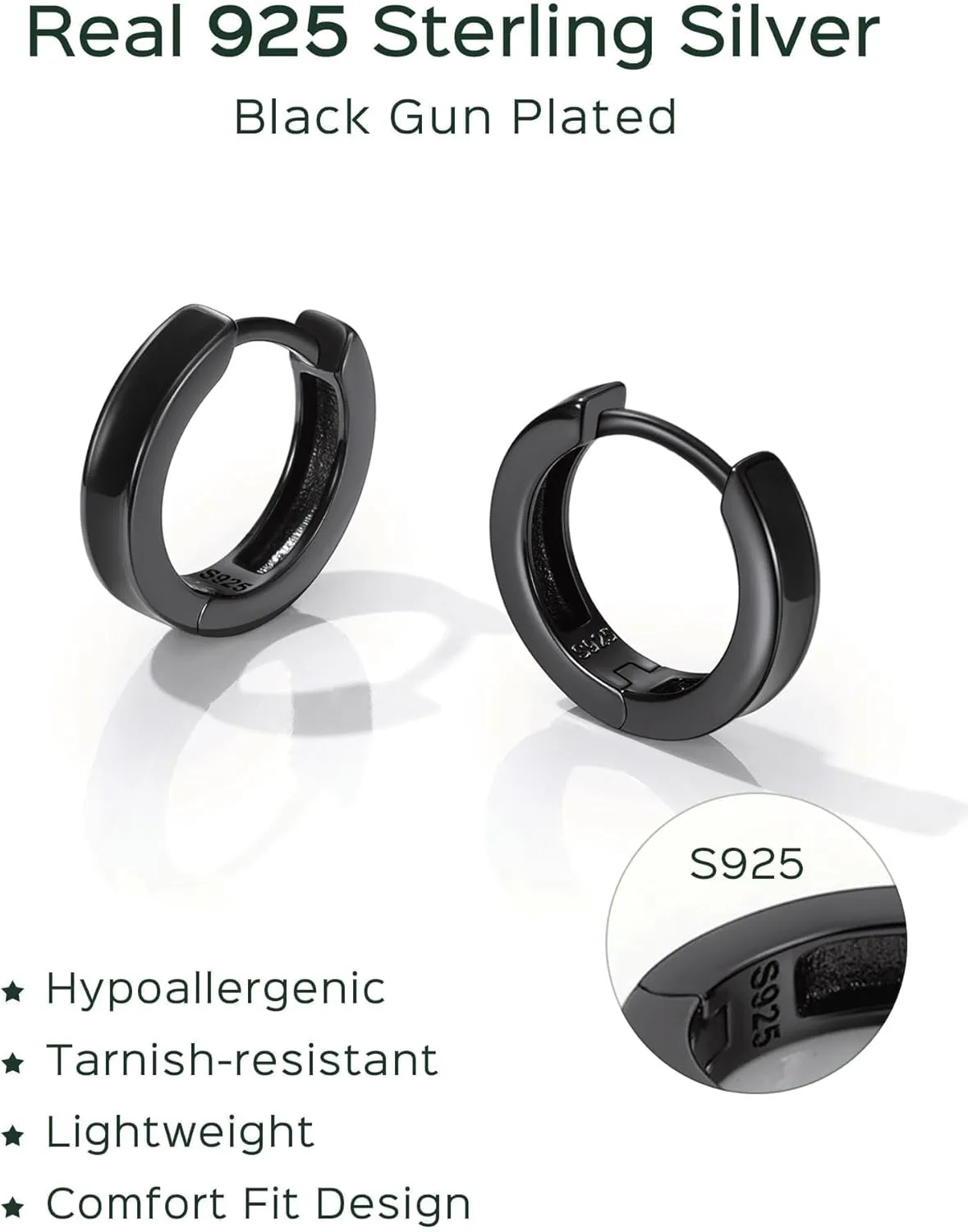 ChicSilver Hoop Earrings Men 925 Sterling Silver Mens Earrings Hypoallergenic Earrings for Men Gift for Dad (With Gift Box)