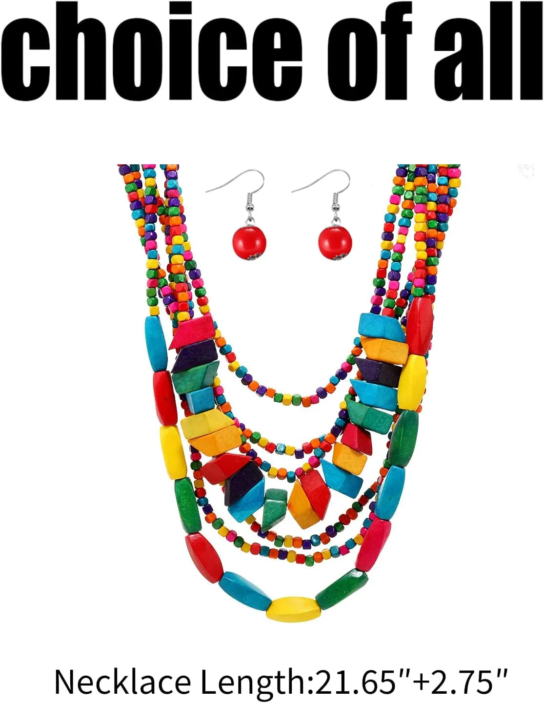 choice of all African Jewelry for Women African Necklace Earrings Set for Black Women Chunky Beaded Necklaces Juneteenth Shirts Outfit Accessories
