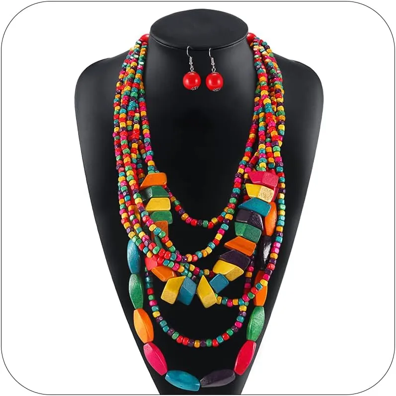 choice of all African Jewelry for Women African Necklace Earrings Set for Black Women Chunky Beaded Necklaces Juneteenth Shirts Outfit Accessories