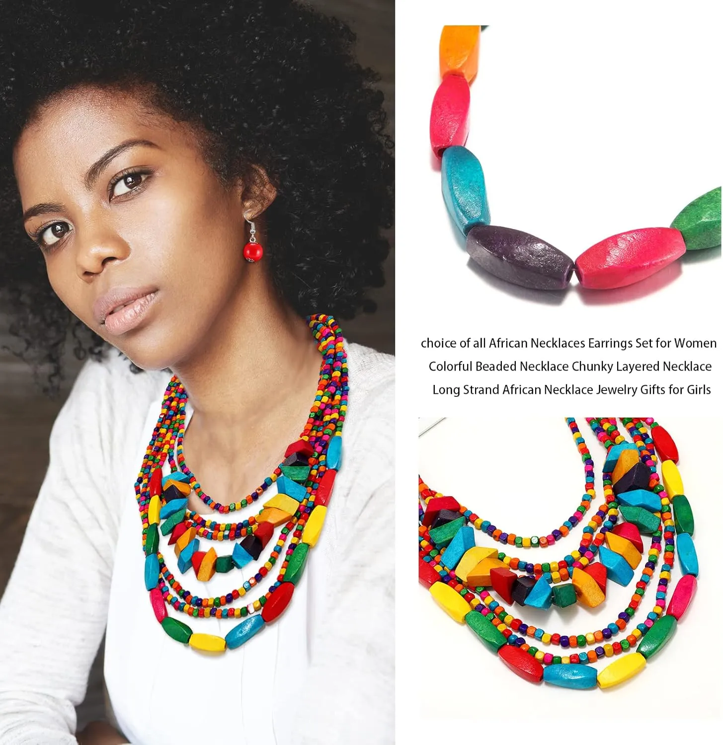 choice of all African Jewelry for Women African Necklace Earrings Set for Black Women Chunky Beaded Necklaces Juneteenth Shirts Outfit Accessories