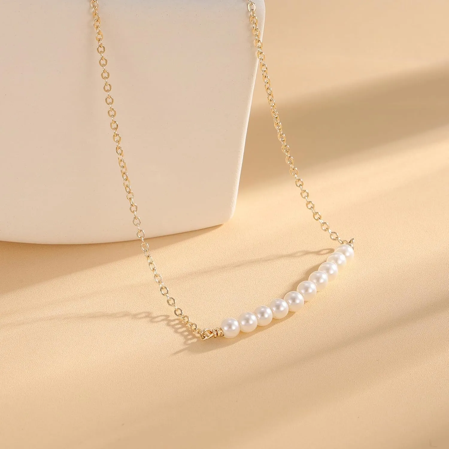 Christmas Gifts for Women - Pearl Necklace, Dainty 14K Gold Pearl Necklaces for Mom Sister Daughter Niece Grandmother Cousin Teacher