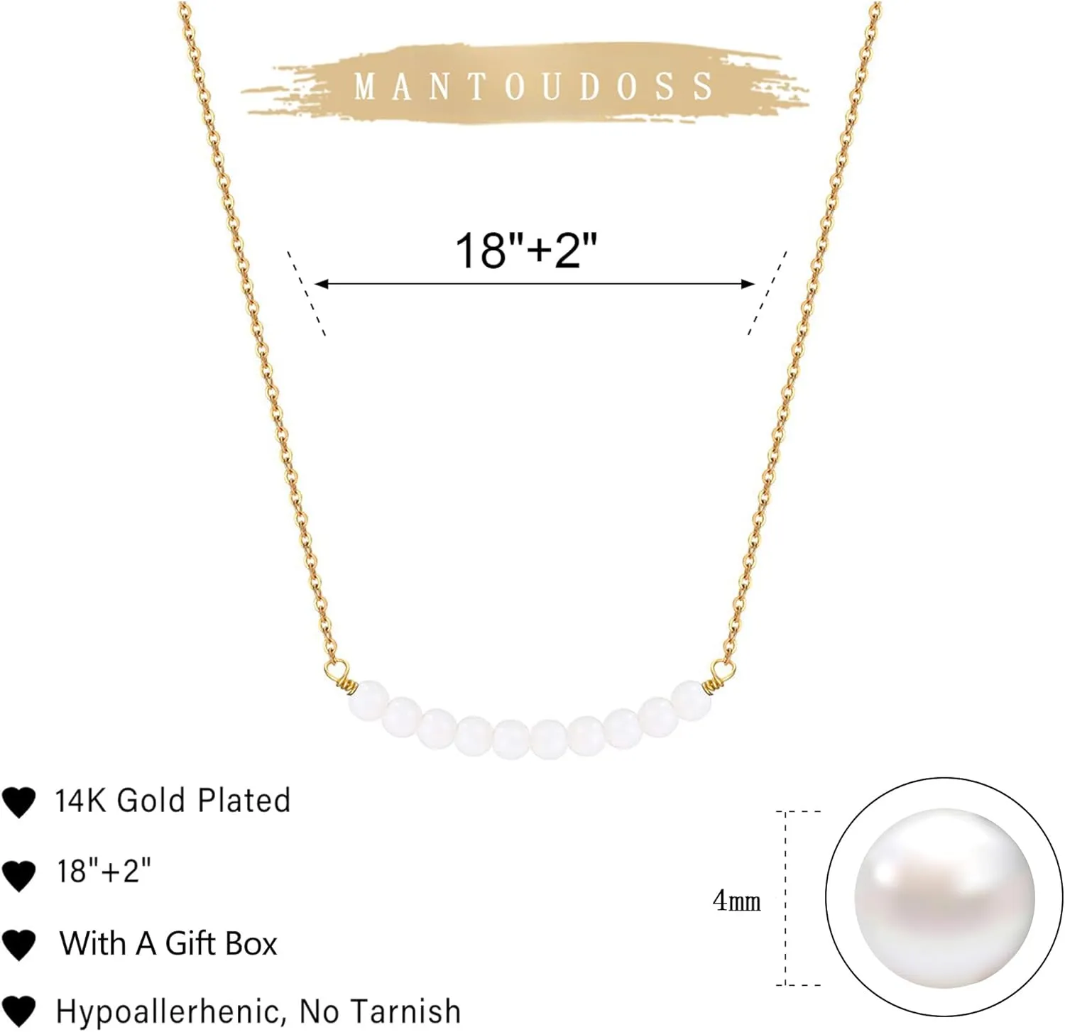 Christmas Gifts for Women - Pearl Necklace, Dainty 14K Gold Pearl Necklaces for Mom Sister Daughter Niece Grandmother Cousin Teacher