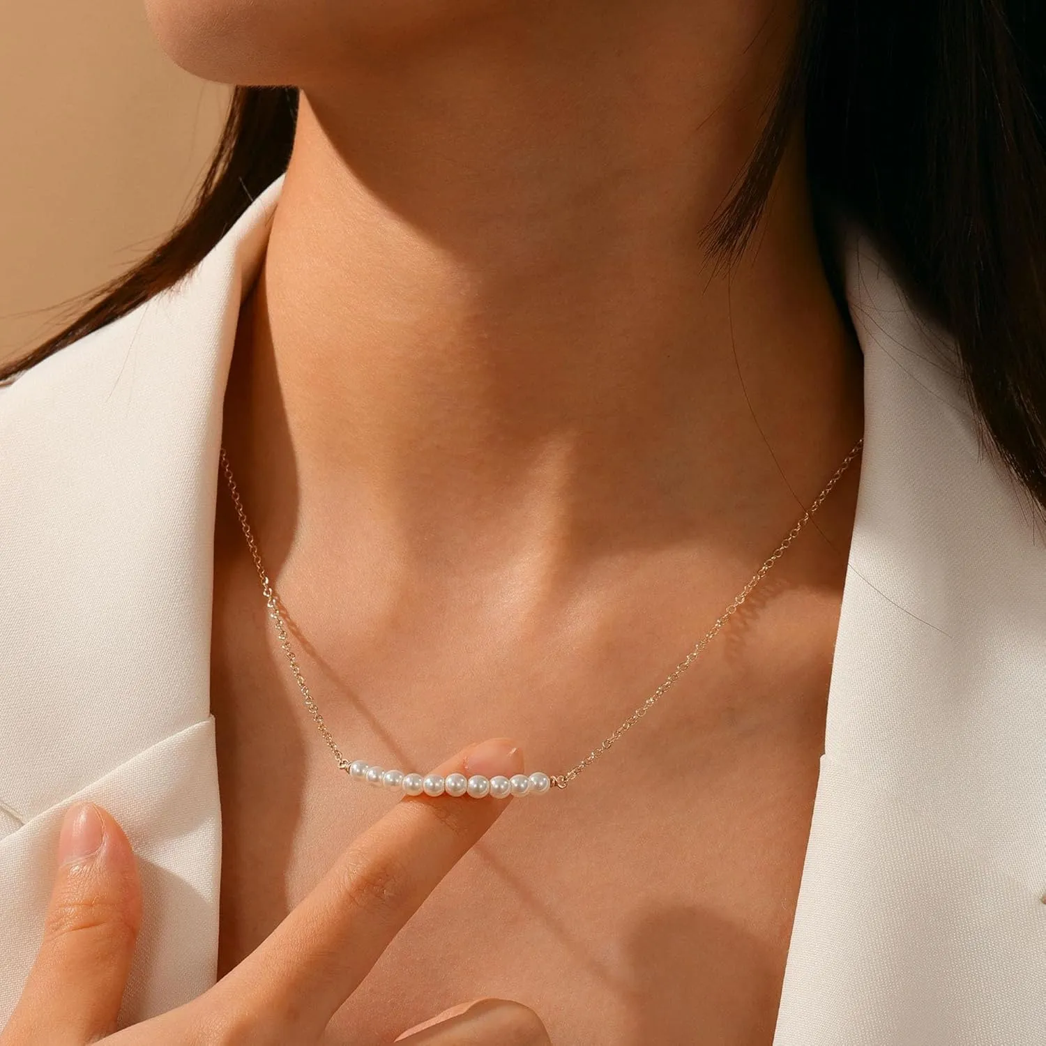 Christmas Gifts for Women - Pearl Necklace, Dainty 14K Gold Pearl Necklaces for Mom Sister Daughter Niece Grandmother Cousin Teacher