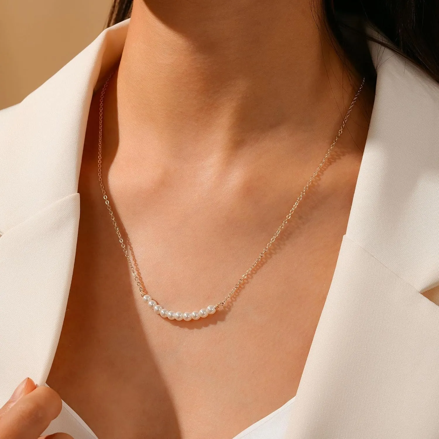Christmas Gifts for Women - Pearl Necklace, Dainty 14K Gold Pearl Necklaces for Mom Sister Daughter Niece Grandmother Cousin Teacher