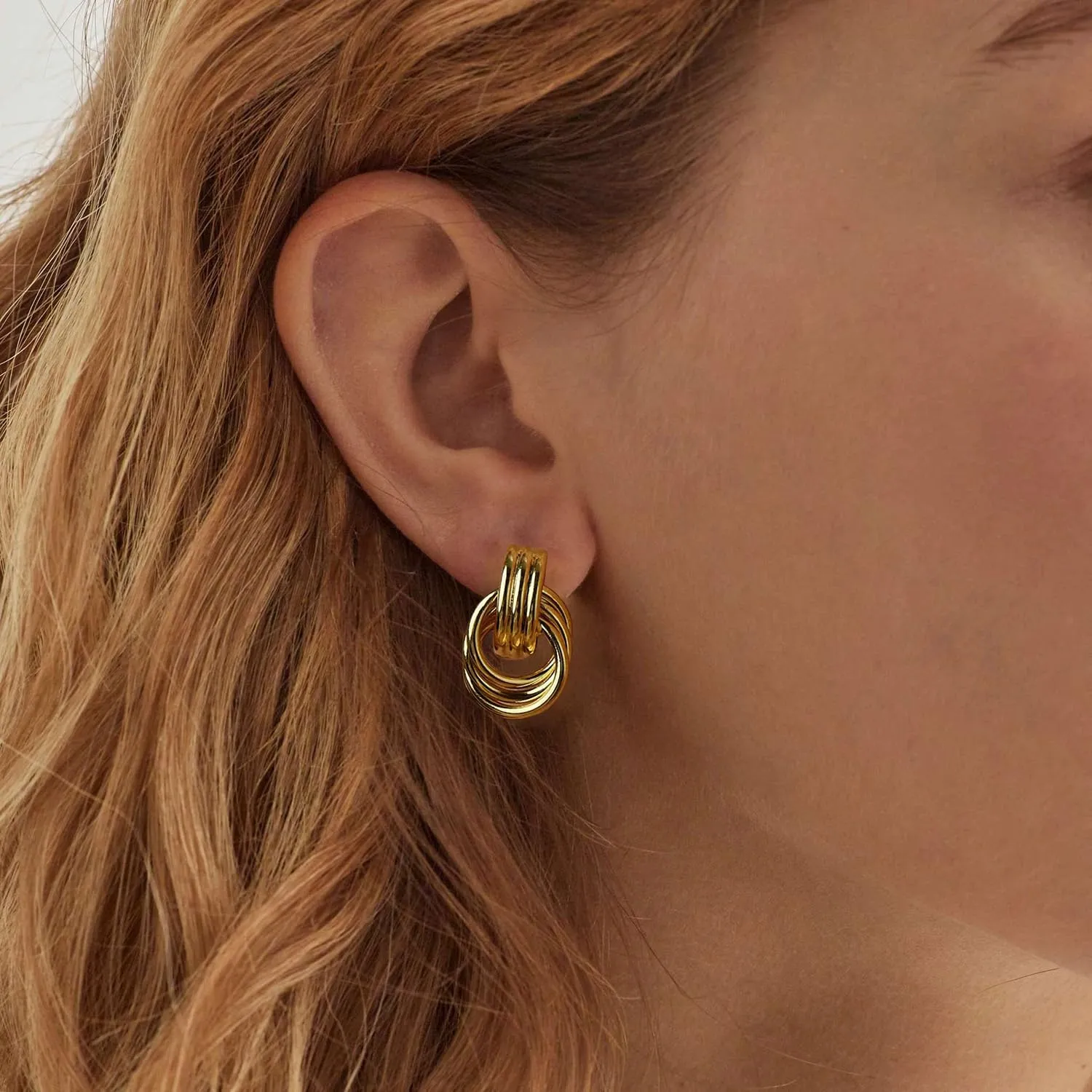 Chunky Gold Earrings for Women, 14k Gold Plated Statement Geometric Round Stud Earrings Hypoallergenic Gold Earrings for Women Trendy Thick Chunky Stud Earrings Fashion Gold Jewelry for Women