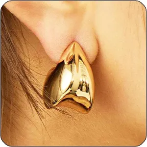 Chunky Gold Earrings for Women, 18k Gold Plated Chunky Hoops, Trendy Statement Large Gold Hoop Earrings Studs