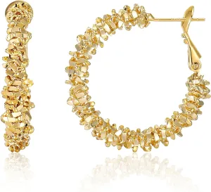 Chunky Gold Hoop Earrings for Women, 18K Gold Plated Earrings Lightweight Big Cubic Zirconia Large Rhinestone Thin Rhinestones Round Sparkly Hoop With Crystals Hypoallergenic Earrings Jewelry