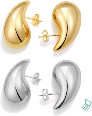 Chunky Gold Hoop Earrings For Women Tear Drop Earrings Statement Trendy Big Thick Lightweight Waterdrop 18K Gold Plated Designer Dupes Jewelry (GoldSilver)