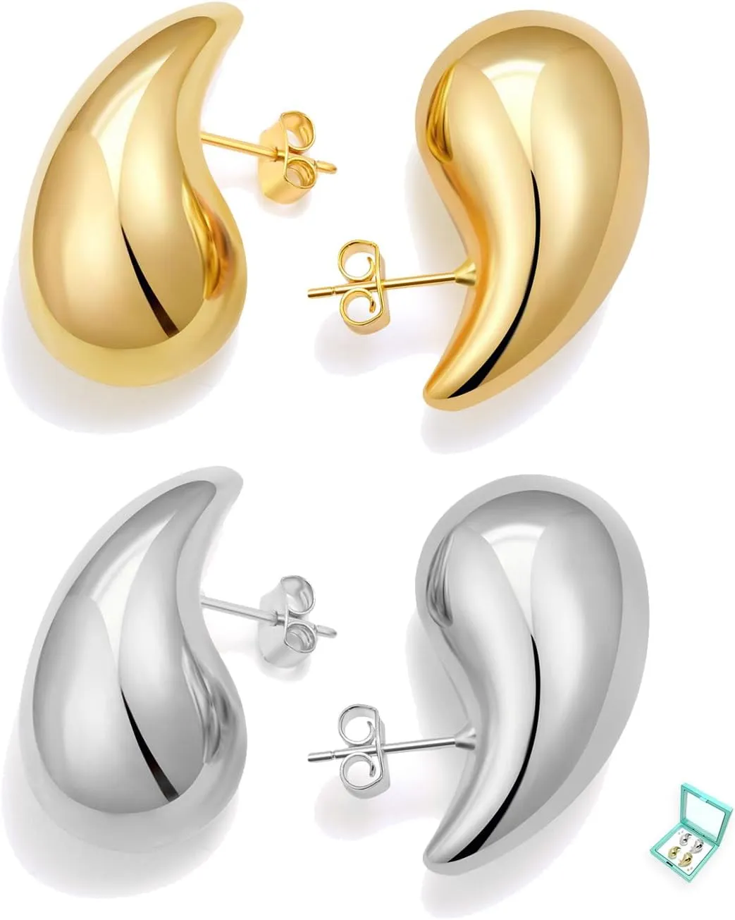 Chunky Gold Hoop Earrings For Women Tear Drop Earrings Statement Trendy Big Thick Lightweight Waterdrop 18K Gold Plated Designer Dupes Jewelry (GoldSilver)