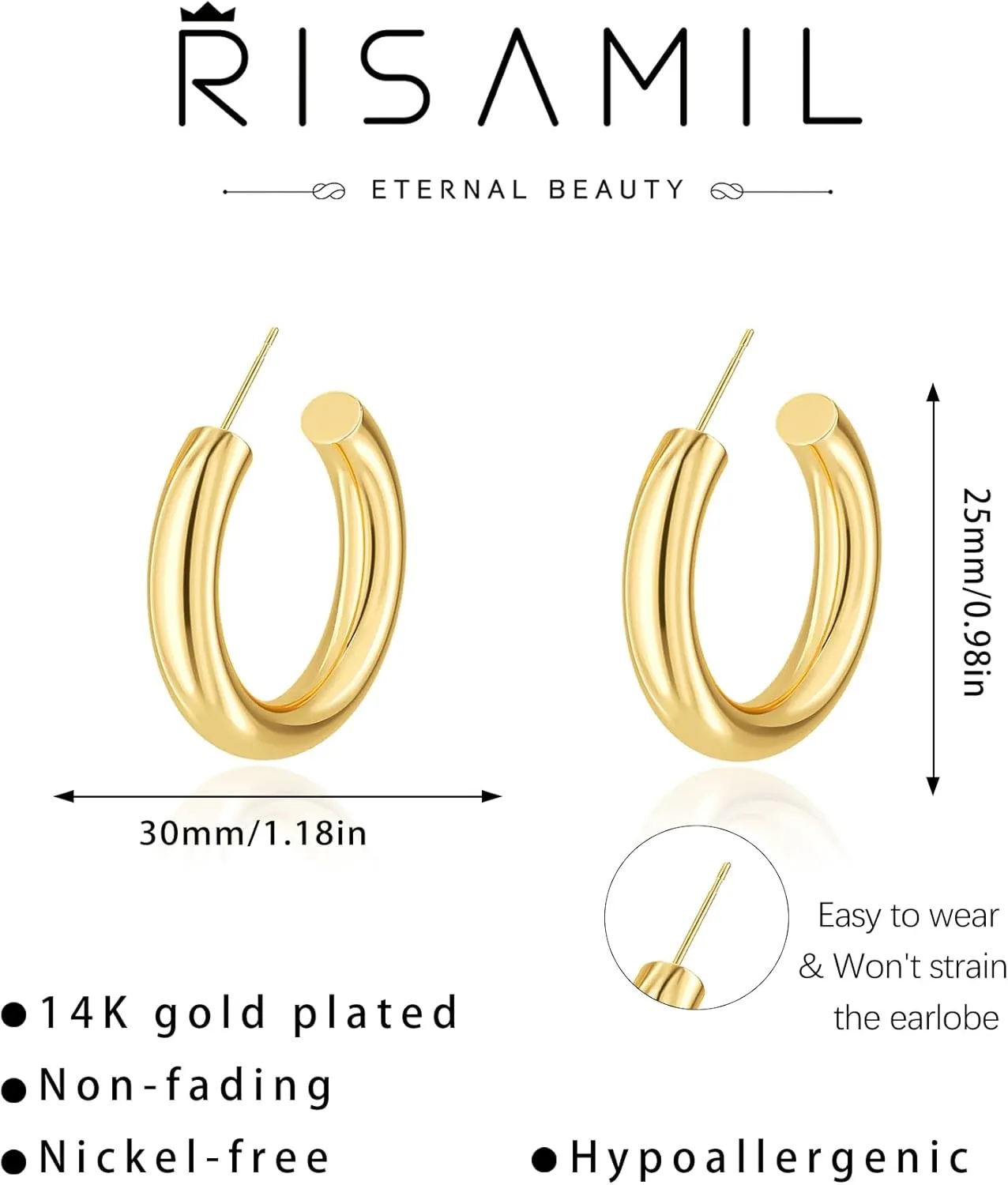 Chunky Gold Hoops Earrings for Women Trendy 14K Gold Plated Earrings Cute Huggie Hoops Hypoallergenic Earrings Jewelry Set Birthday Mom Gifts for Women