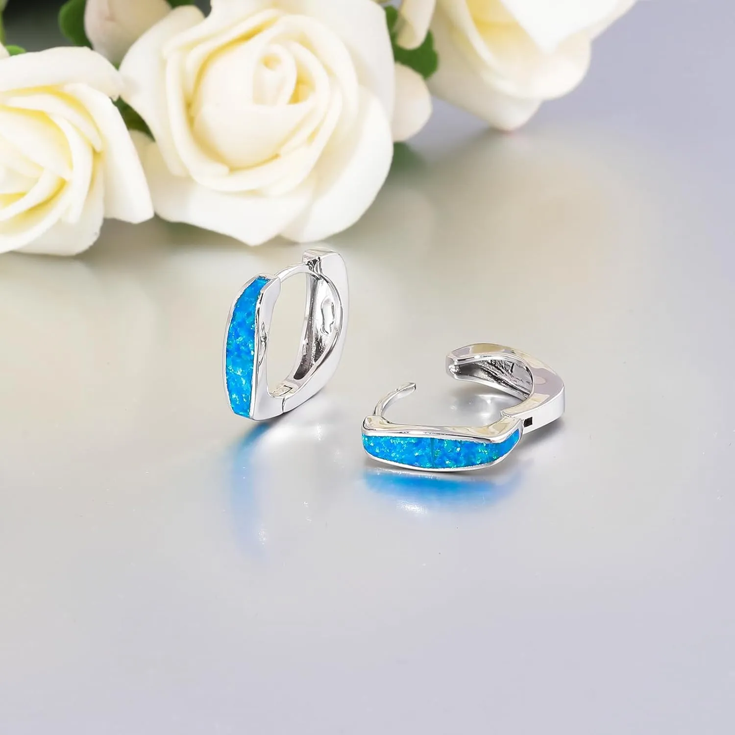 CiNily Huggie Hoop Earrings for Women Hypoallergenic, Square Opal Hinged Hoop Earrings, 14K Gold Plated Chunky Gold Hoop Earrings for Sensitive Ears Lightweight Jewelry for Christmas Gifts