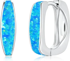 CiNily Huggie Hoop Earrings for Women Hypoallergenic, Square Opal Hinged Hoop Earrings, 14K Gold Plated Chunky Gold Hoop Earrings for Sensitive Ears Lightweight Jewelry for Christmas Gifts