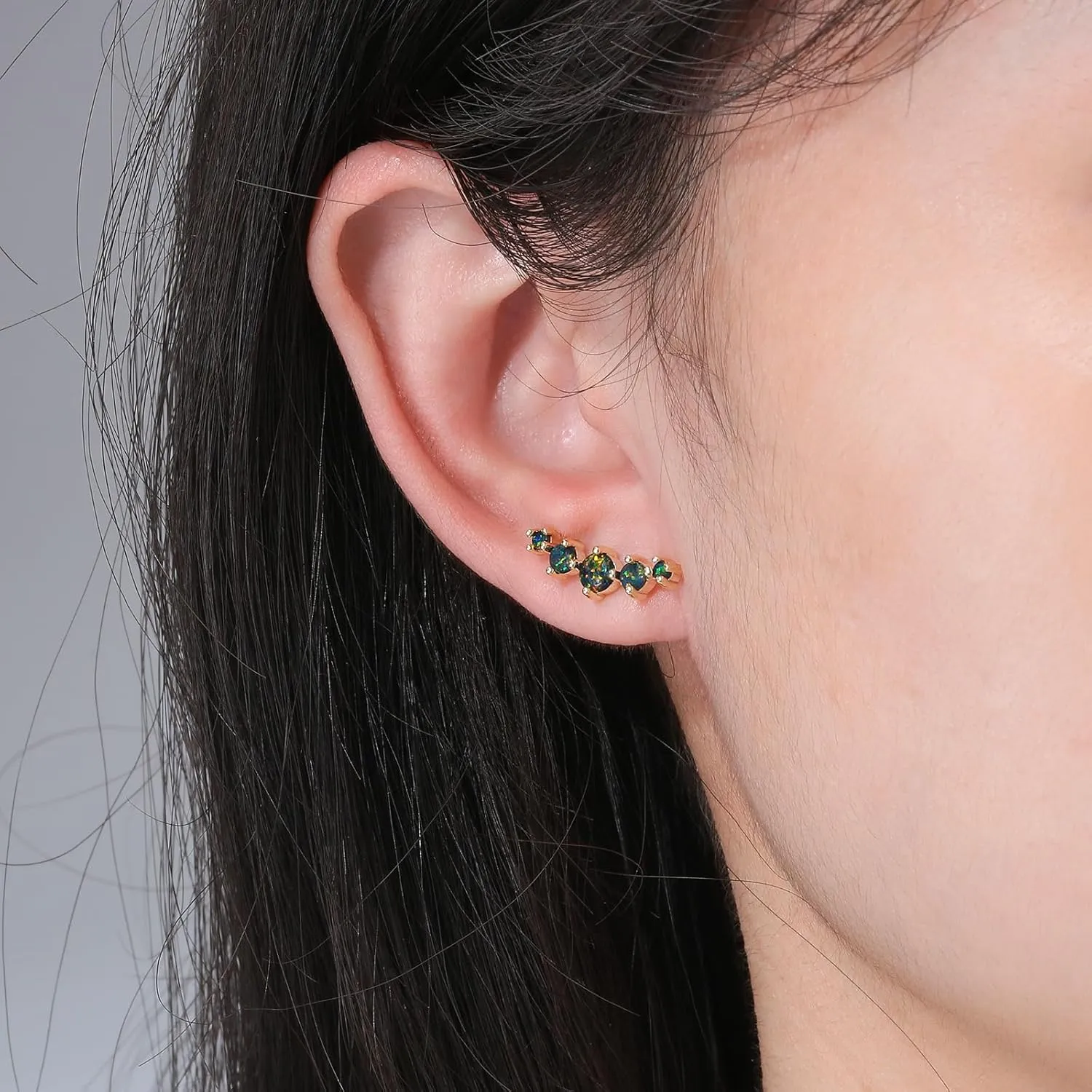 CiNily Opal Ear Crawler Earrings, 14K Gold Plated Cuff Climber Earrings Small Flat Back Stud Earrings Fashion Jewelry Mothers Day Gifts for Women Girls Hypoallergenic, White Gold, Rose Gold